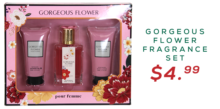 image of the Gorgeous Flower Fragrance Set for $4.99 packaged in a hot pink box