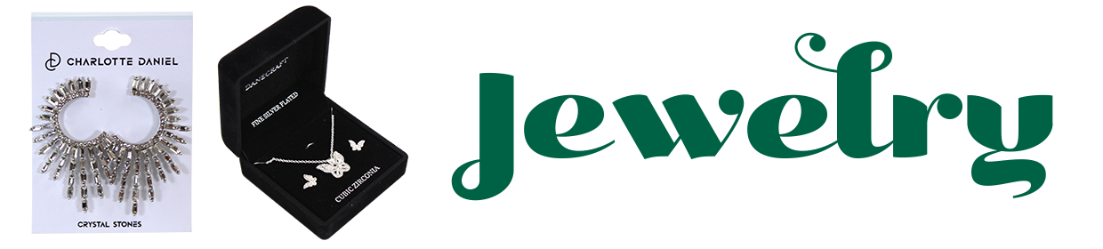 Cyrstal stone earrings with boxed silver butterfly earrings and necklace set with text that reads "Jewelry" to the right