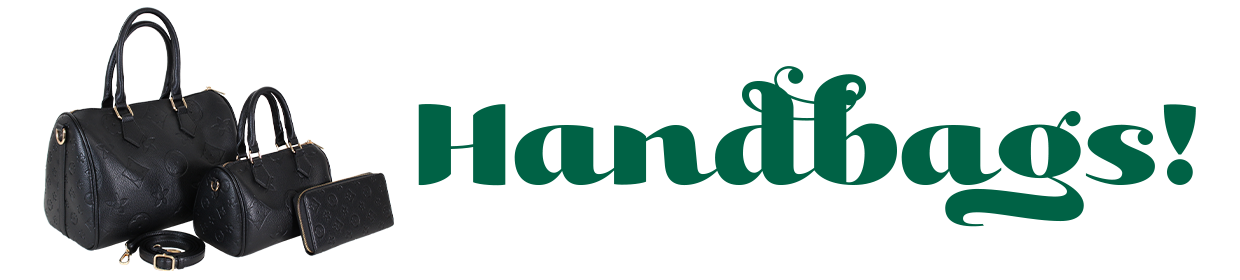 Matching tote bag, shoulder bag and wallet set with the text "Handbags" on the right hand side