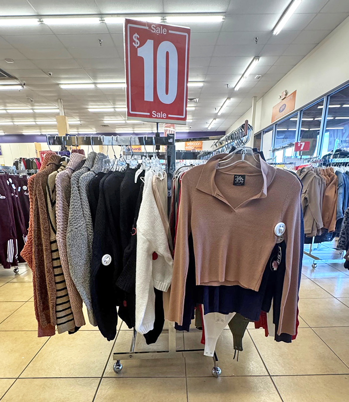 Pictured here is a Red Hot Sale rack with $10 sweaters