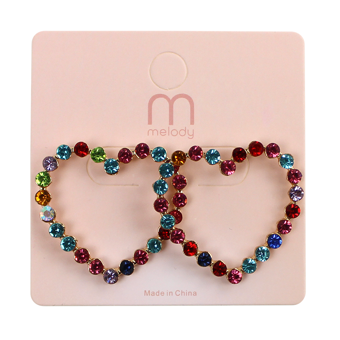 Make a bold statement with the "Odin" Multi-Color Rhinestone Large Heart Stud Earrings. These eye-catching earrings feature a dazzling array of vibrant rhinestones arranged in a large heart shape that perfectly captures attention. They are designed for those who want to express their unique style and individuality with a touch of sparkle. Whether you're looking up for a special occasion or adding flair to your everyday look, these earrings are the perfect accessory to elevate any outfit.