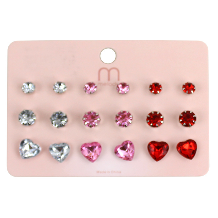 The "Odin" Multi-Color Rhinestone Heart Studs Earring Pack is available for just $2.99. This charming set features a pair of heart-shaped earrings adorned with a vibrant assortment of sparkling rhinestones in various colors. Perfect for adding a playful touch to any outfit, these earrings are lightweight and comfortable for all-day wear. Whether you're dressing up for a special occasion or looking to enhance your everyday style, the "Odin" studs are a delightful accessory to express your unique flair. Great for gift-giving or treating yourself!