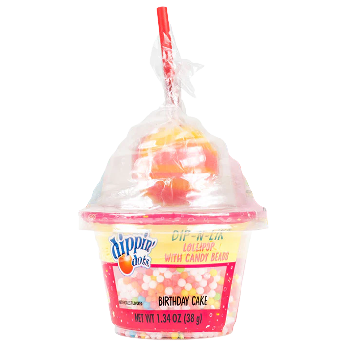 Indulge in the classic taste of Dippin' Dots with a delightful twist by treating yourself to the Dippin' Dots Birthday Cake Lollipop adorned with colorful candy beads.