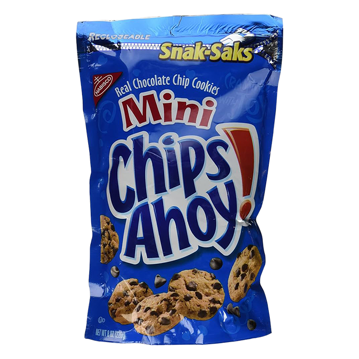 Introducing Mini Chips Ahoy! Bag Chocolate Chip Cookies - the beloved Chips Ahoy Cookies in a bite-sized and crunchy form. Indulge in the familiar and comforting taste of these delightful mini chocolate chip cookies destined to be a household favorite. Elevate your school or work lunches with Mini Chips Ahoy!, or grab a few cookie snack packs to liven up your next party or gathering. These mini cookies are perfect for satisfying your sweet tooth, whether for an occasional treat or a delectable dessert. Individual cookie snack packs are convenient for on-the-go snacking, stocking up your pantry, or sharing with loved ones.