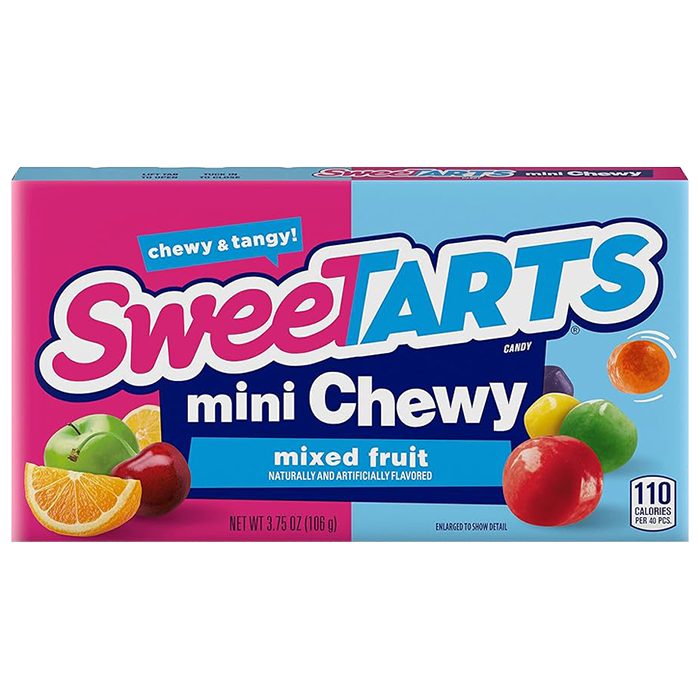 Indulge in the delightful assortment of vibrant flavors with the Sweet Tarts Mini Mixed Fruit Chewy Box. Each mini chewy candy is coated and bursting with fruity goodness.