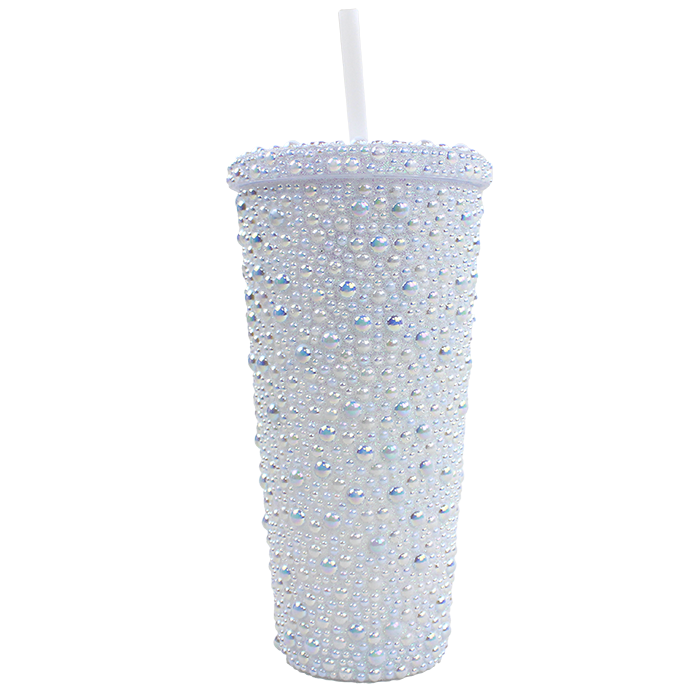 Quench your thirst in style with the exquisite "Neato" 22 oz Pearl Encrusted Cup. This stunning cup combines functionality and flair with a secure lid and a convenient straw. Its elegant pearl embellishments add a touch of glamour, making it the perfect accessory for any occasion. This cup will keep you hydrated and fabulous whether at home, out with friends, or on the go.