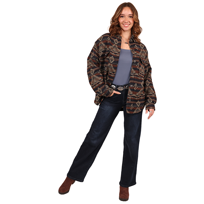 Embrace a laid-back, nature-inspired style with a hint of sophistication with the cozy "Mirage" Aztec Tribal Pattern Sherpa Shacket. Multiple patterns and colors are available for this style, unlocking a variety of outfit options for different fashion personalities. 