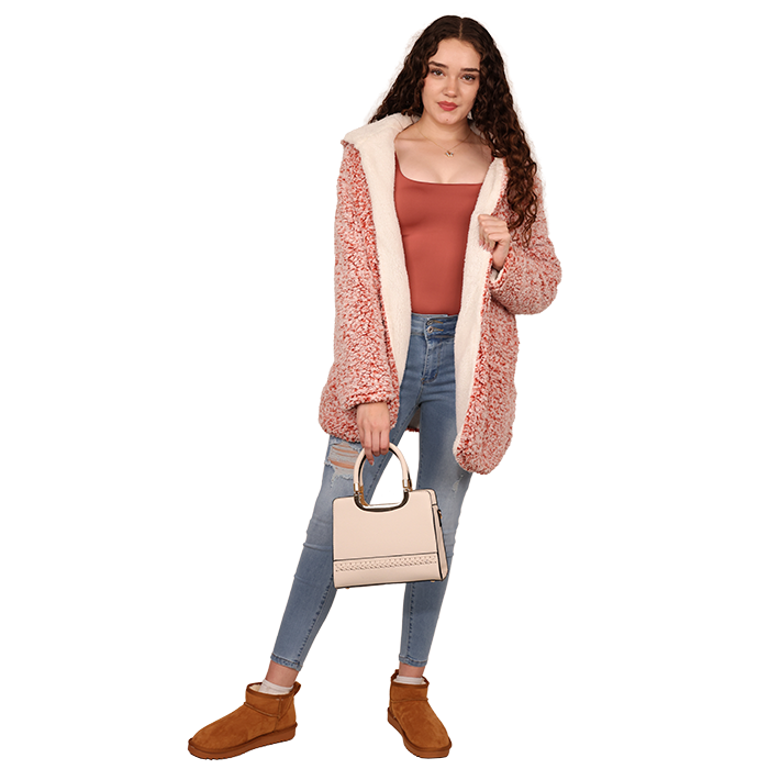 Keep warm and fashionable as the temperature drops with the "Louise Paris" Sherpa-Lined Hooded Wrap Cardigan, a cozy and stylish option for chilly days. Pair it with one of our sculpted long-sleeve tops, pants, jeans, and some comfortable shoes.