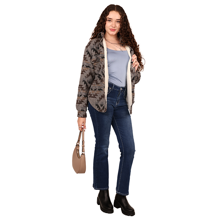 Embrace a laid-back, nature-inspired style with a hint of sophistication with the cozy "Mirage" Aztec Tribal Pattern Sherpa Shacket. Multiple patterns and colors are available for this style, unlocking a variety of outfit options for different fashion personalities. 