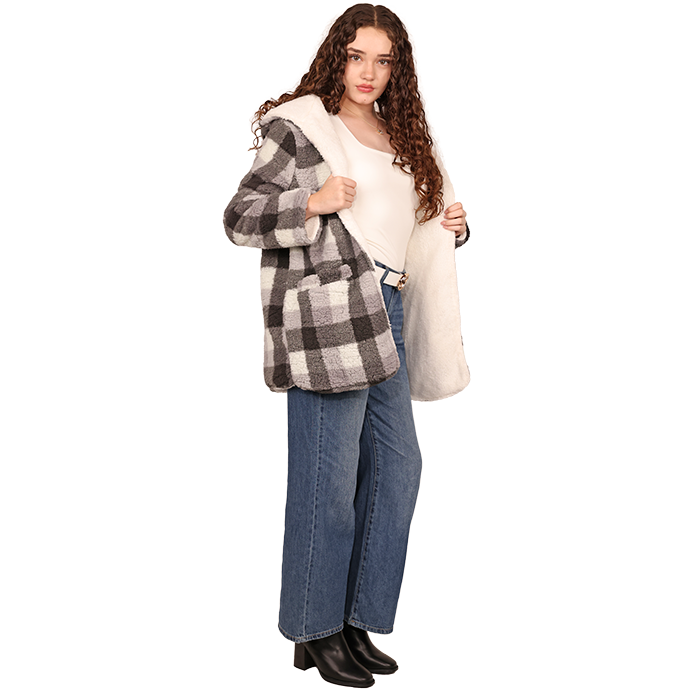 Keep warm and fashionable as the temperature drops with the "Louise Paris" Sherpa-Lined Hooded Wrap Cardigan, a cozy and stylish option for chilly days. Pair it with one of our sculpted long-sleeve tops, pants, jeans, and some comfortable shoes.