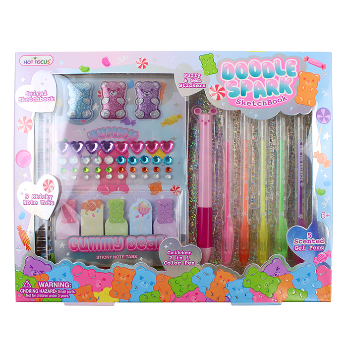 If you have a dynamic and imaginative girl eager to express her creativity, the "HF" Doodle Spark Gummy Bear Sketchbook Set would be an exceptional gift. This delightful set features a vibrant and sturdy sketchbook, specially designed with thick pages that can withstand various mediums, from pencils to markers. The cover is adorned with colorful, whimsical gummy bear illustrations that immediately capture her attention and inspire her.  Alongside the sketchbook, the set includes a variety of playful gummy bear-themed supplies, such as fun gel pens in various colors and adorable stickers to personalize her artwork. This combination provides her with the tools needed to explore her artistic talents and adds an element of joy and excitement to her creative process. It’s the perfect way for her to unleash her imagination, create unique art pieces, and express herself playfully and enjoyably.