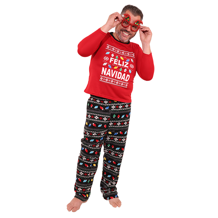 Embrace the festive spirit and join your family in joyous celebration by donning the cozy "Allura" Feliz Navidad Dad Christmas Pajamas. These delightful pajamas feature a charming holiday design, perfect for creating cherished memories together this Christmas season.