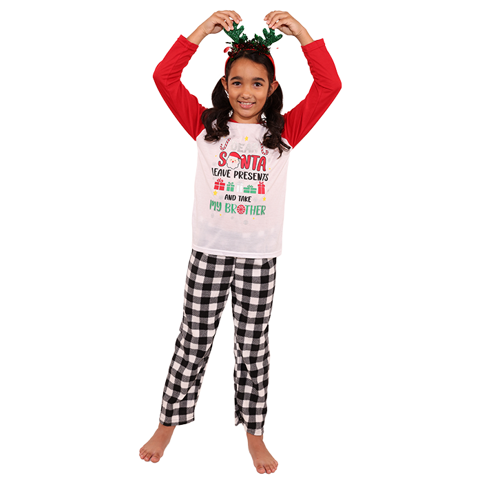 The "Allura" Dear Santa Christmas pajamas for daughters are a delightful and charming addition to any family's holiday wardrobe. Featuring a whimsical design with festive lettering and cheerful Santa motifs, these pajamas exude warmth and joy, making them the perfect choice for cozy family gatherings. With soft, breathable fabric ensuring comfort throughout the night, your little one will love wearing them as part of your matching family Christmas pajama set. Celebrate the magic of the season together in style!