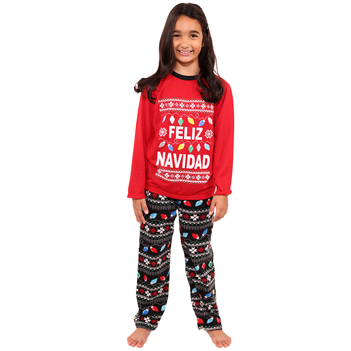 Gather with your family this holiday season and have your daughter look festive in the charming "Allura" Feliz Navidad Girls' Kids' Christmas Pajamas. These delightful pajamas feature vibrant designs that capture the spirit of Christmas, ensuring she feels cozy and joyful during your family gatherings. Perfect for creating warm holiday memories together!