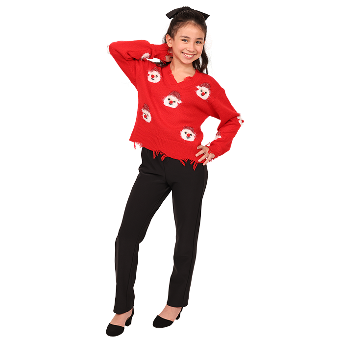 Get ready to celebrate the holiday season with a delightful Christmas party outfit for your little girl! She'll look adorable in the vibrant "No Comment" Girls' Red Santa Distressed Sweater, featuring a playful design that captures the festive spirit. Pair it with the chic "Ikeddi" Straight Leg Black Dress Pants, which offer a sleek and comfortable fit, perfect for dancing and playing. Add the stylish "Lucky" 1 1/2" Closed Toe Suede Ankle Strap Heels to complete the look, adding just the right touch of elegance and charm. This outfit is sure to make her shine at the party.