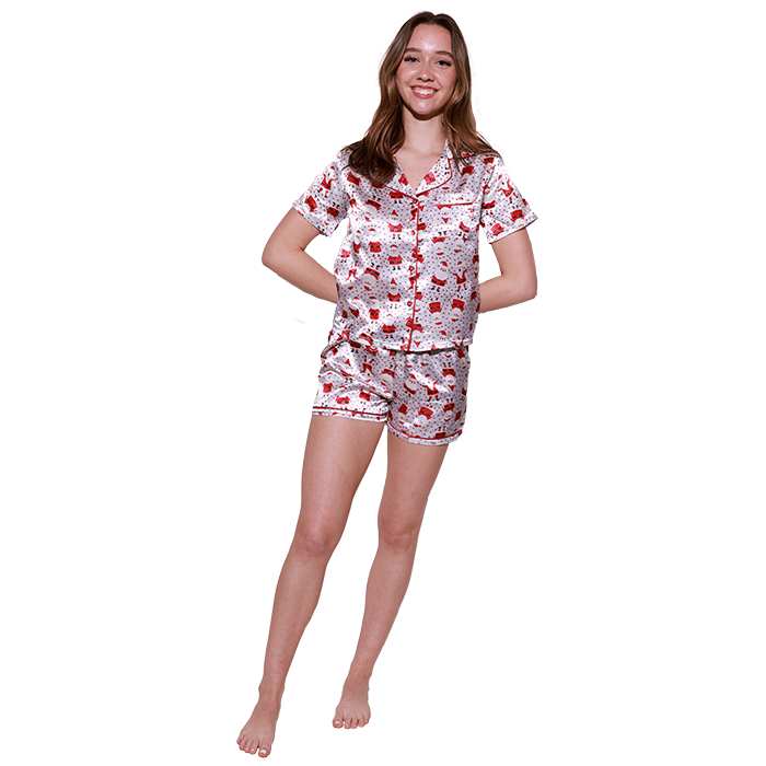 Snuggle in style for your all-girls slumber party with the charming "French Affair" 2-Piece Santa Christmas Pajamas Set. This delightful ensemble features a festive Santa design that adds a playful touch to your cozy night. Crafted from soft, breathable fabric, these pajamas ensure you stay comfortable while you enjoy late-night snacks and festive movies with friends. Embrace the holiday spirit and create lasting memories in this cozy, stylish pajama set.