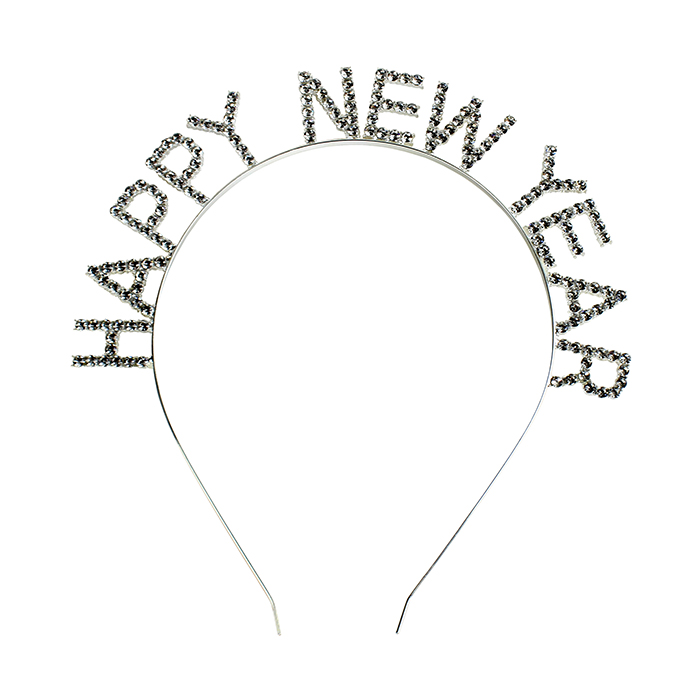 The silver "Alina" Rhinestone Happy New Year Headband for 2023 is pictured here.