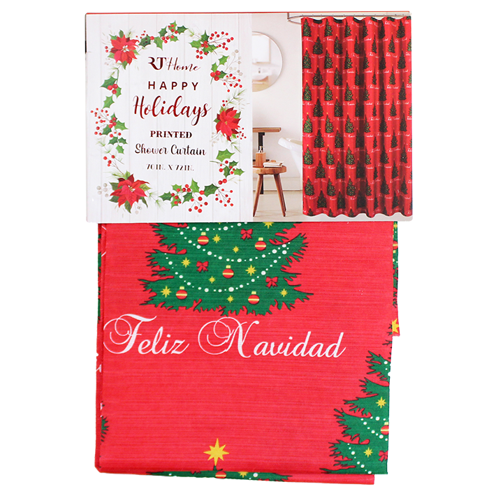 Pull out your gingerbread soaps and decorate your bathroom with the "Ramallah" Feliz Navidad Christmas Tree Printed Shower Curtain to get into the holiday spirit.