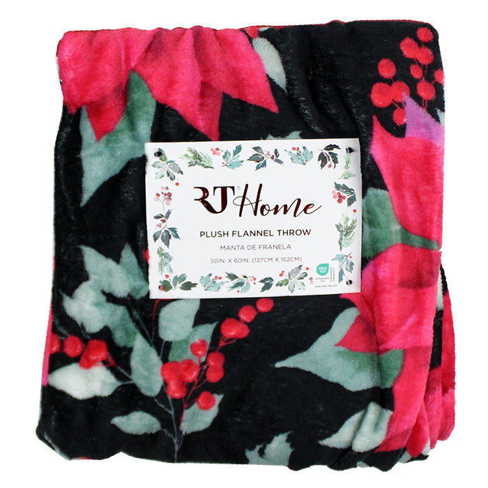 Snuggle up this holiday season with the exquisite "Ramallah" Black Poinsettia Christmas Throw Blanket. Adorned with stunning poinsettia patterns on a rich black background, this blanket is perfect for keeping warm while you enjoy your favorite holiday movie specials. Its soft, plush texture will make your movie nights even more comfortable, adding a festive touch to your cozy evenings at home.