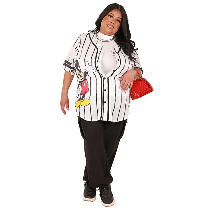 If you love to sport fashionable clothing inspired by Disney characters, then you might want to look at the "Freeze" Short Sleeve Black & White Mickey Mouse Baseball Tee. This trendy tee will make you stand out with its unique design and comfortable fit. You can pair it with a matching "Mango" Sleeveless Mock Neck Ribbed Knit Top to add more layers to your outfit and create a sophisticated look. If you want to add more depth to your ensemble, you can try the "Blue Leopard" Scuba Cargo Pants with a modern, edgy design that is perfect for those who love to experiment with their fashion. The pants are comfortable and designed to provide a snug fit that is perfect for all body types. Finally, you can complete the look by adding the "Top" 2" Platform Weave Lace-up Sneakers that will not only add to the overall aesthetic of the outfit but also ensure that you can move around with ease and comfort throughout the day.