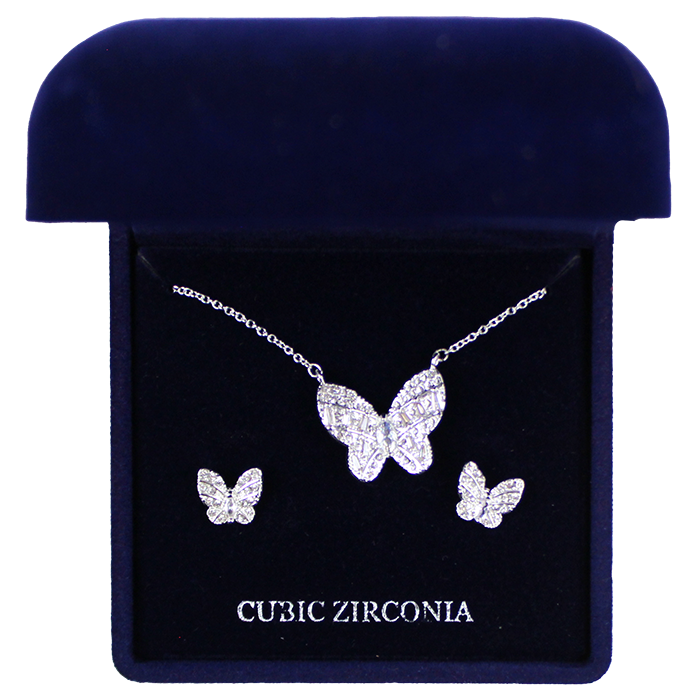 Enhance your style with the exquisite "AMEX" Butterfly Rhinestone Necklace and Earrings Set. This captivating jewelry set features a meticulously designed necklace that showcases a delicate butterfly motif embellished with shimmering rhinestones that glisten and reflect light beautifully. The matching earrings complete the look, offering the same enchanting butterfly design, ensuring a harmonious and elegant appearance. Perfect for special occasions, formal events, or even a night out, this accessory set adds a touch of sophistication and charm to any outfit, making you stand out wherever you go. Whether you're looking to dress up a simple dress or elevate casual attire, this set is the ideal choice for anyone wanting to make a statement with their accessories.