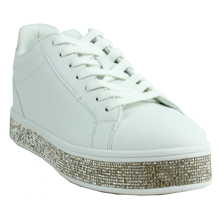 You're a girl who loves to add a little twinkle to her look. Not only do you love your jewelry, but you also grab a pair of the "Top" Pleather 1" Platform Rhinestone Lace-up Shoes to complement your accessories.