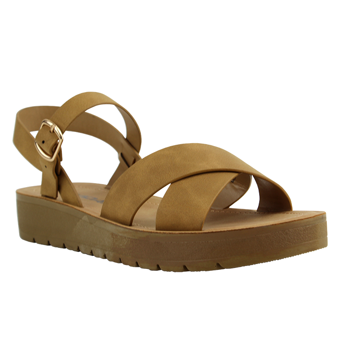 For an all-day adventure out on the town, the "Soda" 1" Comfort X Strap Ankle Strap Flat Sandals are a comfortable shoe option for sunny days with looks that call for shorts and a tank. 