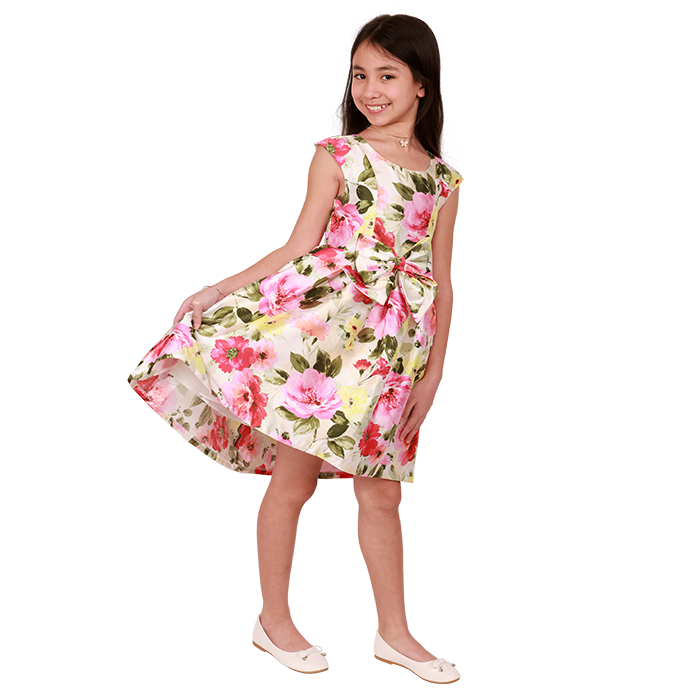 Dress up your little girl for a formal event with the "Gerson" Sleeveless White Multicolored Floral Dress.