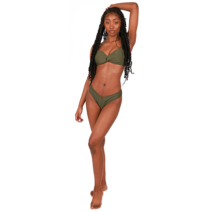 Solid swimsuits are easy to pick; it's a matter of what color you want. If you love a dark hue, our "Cupshe" Green Front Twist Two-Piece Swimsuit is perfect for your swimsuit collection.