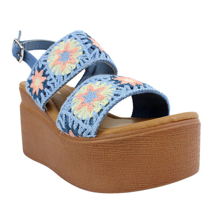 For those who embrace the bohemian style, these "Forever" sandals are perfect for their free-spirited look. These sandals are stylish and comfortable with a charming, woven floral design and a 3 1/2" strappy platform. They will complement any flowy dress or skirt, making a statement wherever you go.