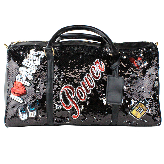 Are you going on a fancy trip? Make a statement and let everyone know whose bag this is carrying our black "Pink" Paris Power Sequin Duffle Bag.