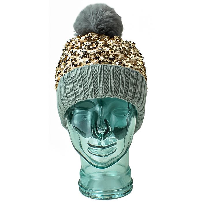 Brown and nude "Minky" Sequin Knit Beanie Hat