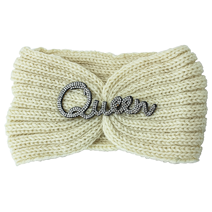 Flat lay ivory 'queen' knit headband