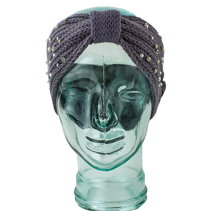 Lavender knit pearl embellished bow headband