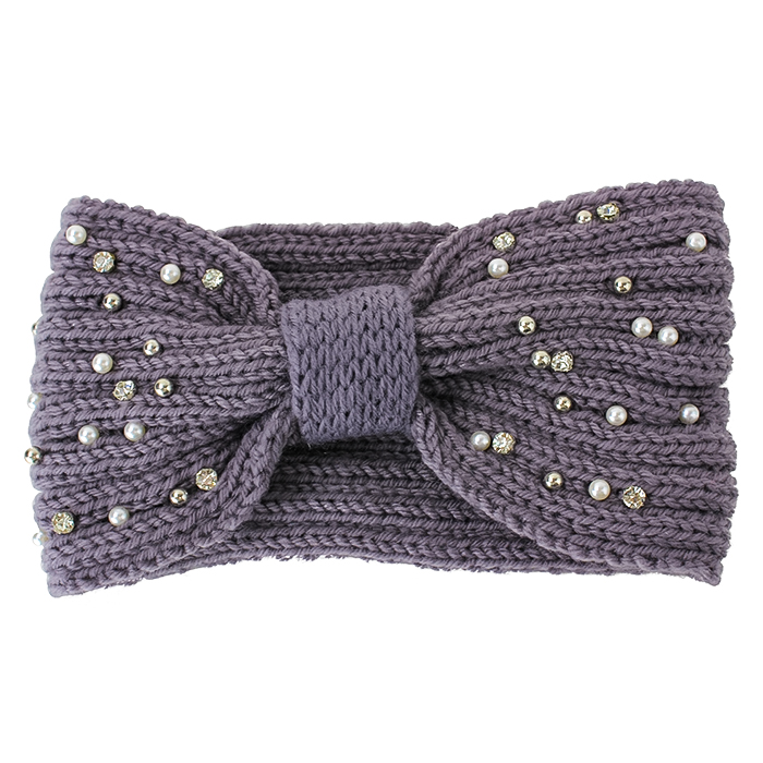Flat lay lavender pearl embellished bow headband