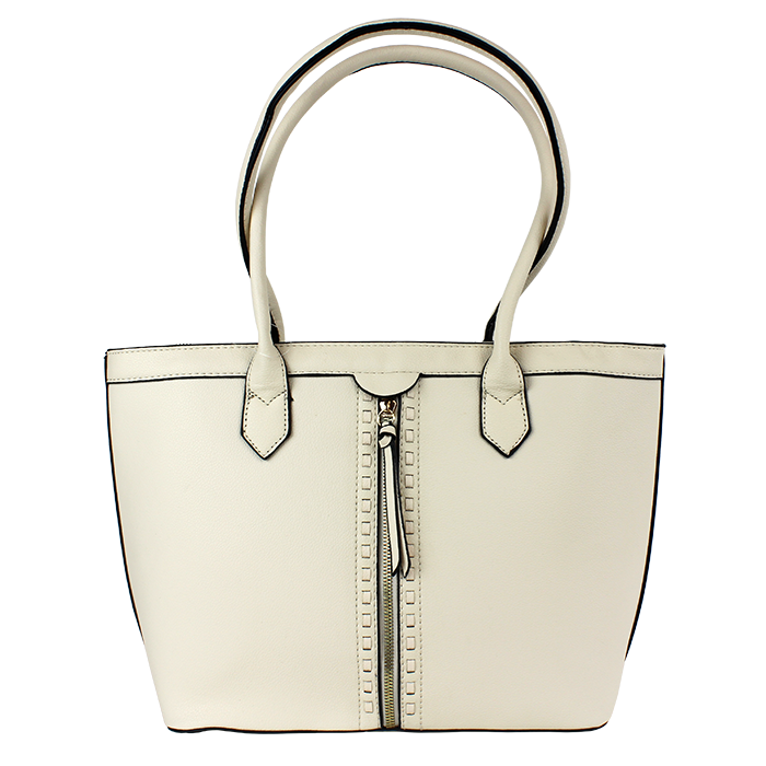 The "Tops" Middle Zipper Tote Bag is a stunning example of understated elegance. With its sleek lines and minimalistic design, this bag exudes a sense of sophistication that is hard to find in other accessories. The middle zipper adds a touch of uniqueness to the bag, making it stand out from the rest. Whether dressing up for a night out or running errands around town, this tote bag is the perfect accessory to elevate your style game.