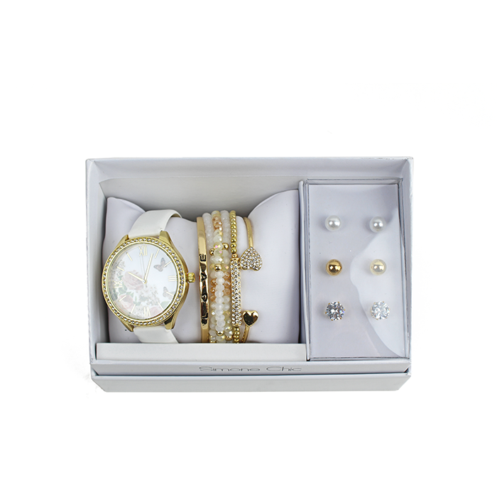 Treat your loved one to an exquisite gift with the "Royal Time" Boxed Butterfly Watch & Jewelry Set. This set is an ideal combination of style and elegance, featuring a stunning watch adorned with a beautiful butterfly design and complemented by a matching jewelry set. The intricate details and quality craftsmanship will impress any fashion-savvy individual who appreciates timeless beauty. The set comes beautifully packaged in a box, making it a perfect gift for any occasion.