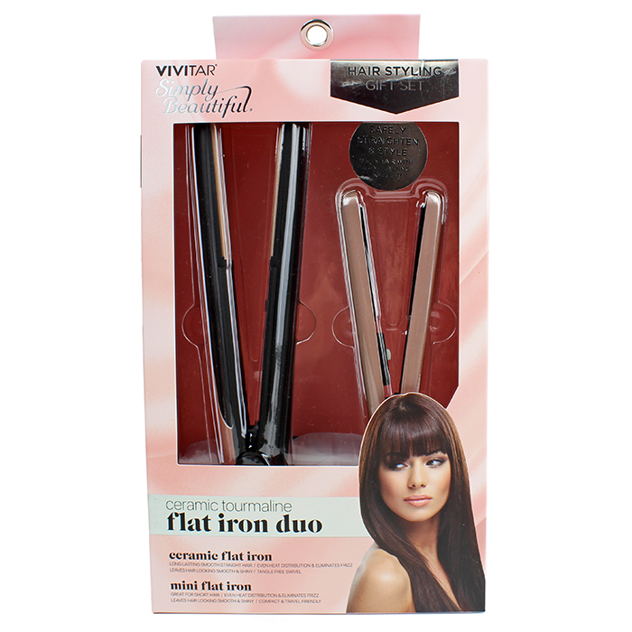 You are introducing the "Sakar" 2-Piece Flat Iron Set - the perfect solution for all your hair-styling needs. With this fantastic set, you will never have to go without a flat iron. The set comes with two flat irons, one for home and the other for travel. You can keep one at home for your daily use and carry the other on the go, saving you space and hassle. The flat irons are made with quality materials, ensuring durability and long-lasting use. Say goodbye to bad hair days and hello to beautifully styled hair with the "Sakar" 2-Piece Flat Iron Set.