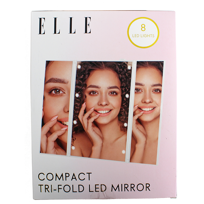 Experience the convenience of having perfect makeup anytime, anywhere with the "Sakar" LED Compact Tri-Fold Vanity Mirror. This sleek and portable mirror features bright LED lights that provide excellent illumination, enabling you to achieve flawless makeup application even in dimly lit places. The tri-fold design offers multiple viewing angles, making seeing every detail of your face easy. Whether traveling or on the go, this vanity mirror is the perfect companion for all your beauty needs.