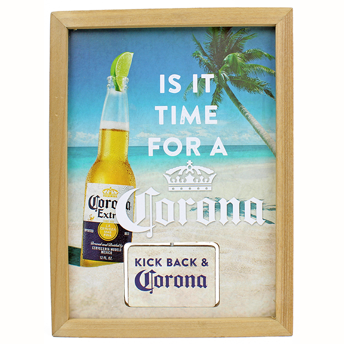 Enjoy the good times with a refreshing Corona Extra underneath the "Cag" Beach Corona Extra Spinning Wall Decor.