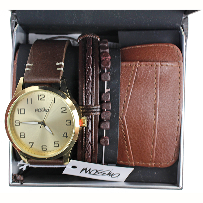 For the fashion-forward man who takes pride in his appearance and enjoys accessorizing, the "AE" Watch Wallet Bracelet Boxed Set is an ideal choice. This set includes a stylish watch, a sophisticated wallet, and a trendy bracelet, making it a perfect complement to any well-dressed man's wardrobe.