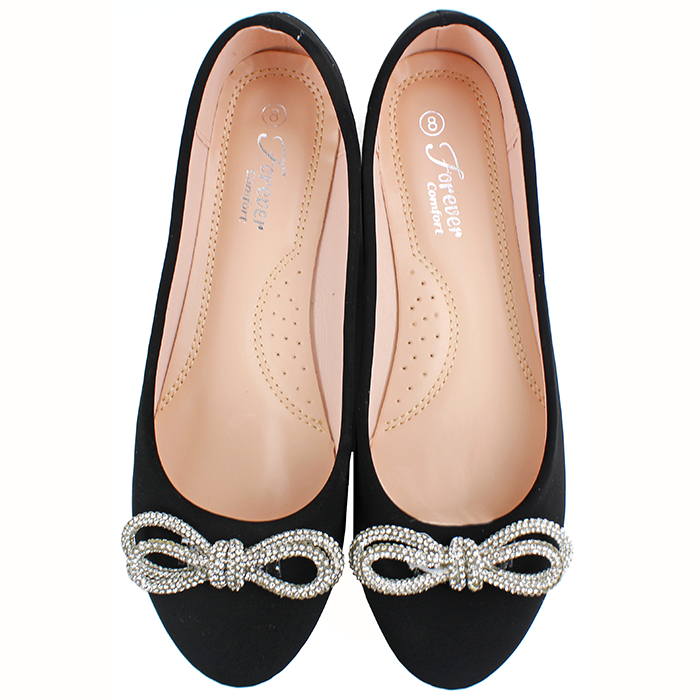 Transform your ensemble with the stunning "Forever" Rhinestone Bow Embellished Ballet Flats. These beautifully designed shoes are adorned with sparkling rhinestones and a charming bow, adding a touch of elegance and glamour to your outfit. Step out in style and make a statement with these dazzling ballet flats.