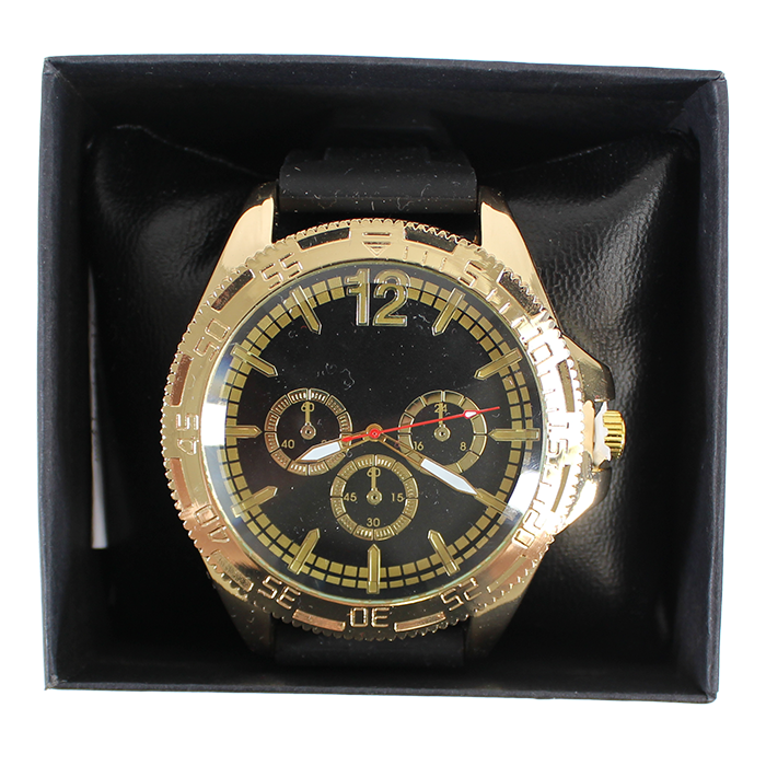 For the ultimate efficient man, the "Akzan" Men's Black Gold 3-Circle Boxed Watch is the perfect blend of style and functionality. This luxurious timepiece offers precise timekeeping and features a striking black gold finish that stands out in any setting. The innovative three-circle design adds a modern touch, making it an ideal accessory for casual and formal occasions.  Crafted with quality materials, the Akzan watch is built to last, ensuring reliability for the man on the go. This watch is a statement piece and a practical tool for managing your time effectively. Housed in an elegant box, the "Akzan" Men's Black Gold 3-Circle Boxed Watch is an excellent gift for birthdays, anniversaries, or special celebrations. Elevate your wristwear collection with this exquisite watch that embodies class and precision. 