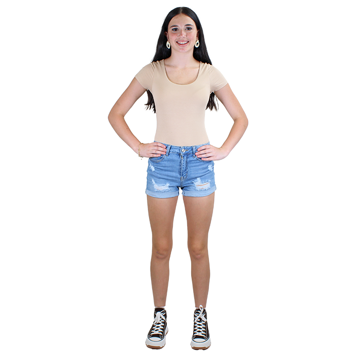 You’re radiating style in the stunning "Ambiance" Short Sleeve Double Layer Scoop Neck Bodysuit, which beautifully drapes over your figure with its soft, lightweight fabric. The unique double-layer design offers both comfort and coverage, making it a versatile piece suitable for any occasion. 