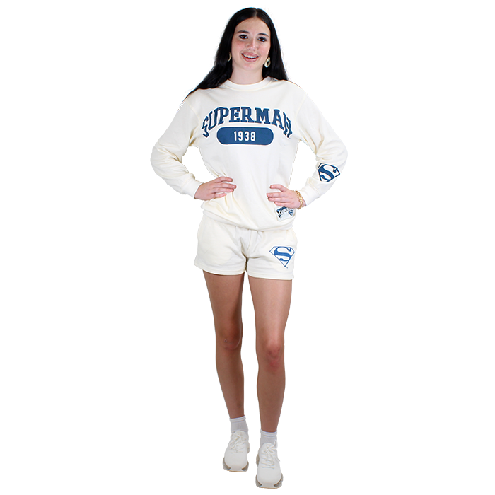 Elevate your school spirit with our stylish "Superman" Long Sleeve Fleece Shirt. This comfortable shirt is made from soft, quality fleece, providing warmth for those cool game days while showcasing a striking collegiate logo that reflects your pride. Accompany your shirt with the matching "Superman" White Shorts, crafted from breathable fabric for ultimate comfort and mobility. These shorts feature an elastic waistband for a perfect fit, making them ideal for both athletic activities and relaxed social gatherings. Complete your look with the fashionable "La Sheelah" Clear Sole Athletic Shoes. These shoes not only offer excellent support for all-day wear but also feature a unique, clear sole design that adds a touch of modern flair to your outfit. Together, this ensemble ensures you stand out while expressing your school spirit with confidence and style.