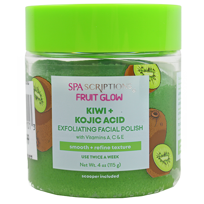 Get rid of dirt, impurities, and dead skin with the refreshing "Global" SpaScriptions Kiwi & Kojic Acid Exfoliating Facial Polish. This gentle yet effective exfoliant is designed to be used twice weekly for a radiant complexion.