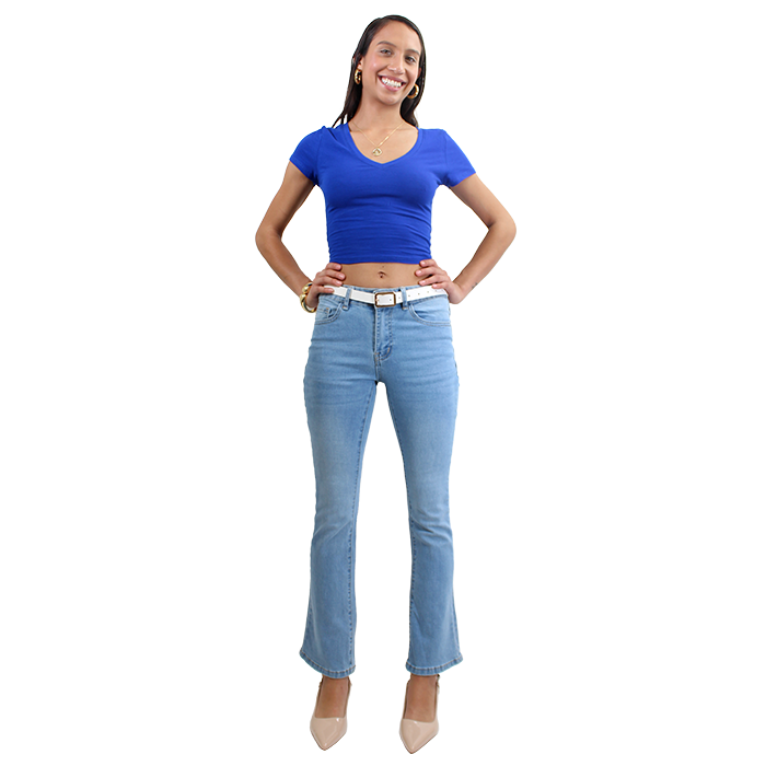 Elevate your casual wardrobe with the Bozzolo 17" Short Sleeve V-Neck Crop Top, a stylish piece crafted from soft, breathable fabric that ensures comfort throughout the day. The V-neck design adds a touch of femininity, while the cropped length pairs beautifully with high-waisted bottoms. For a complete outfit, combine it with the "Frenzy" 29" 1-Button Bootcut Flare Denim Jeans. These jeans offer a modern twist on a classic look, featuring a comfortable fit that hugs the hips and thighs before gently flaring out at the ankle. The 1-button closure adds a sleek finish, making them versatile for both casual outings and dressed-up occasions. Finish off your look with the "Top" 2 1/4" Low Pump Kitten Heels. These heels provide a sophisticated lift while remaining practical for all-day wear. The elegant design and low height make them perfect for adding a polished touch to your ensemble without compromising on comfort. Together, these pieces create a harmonious and stylish outfit that is perfect for any casual event.