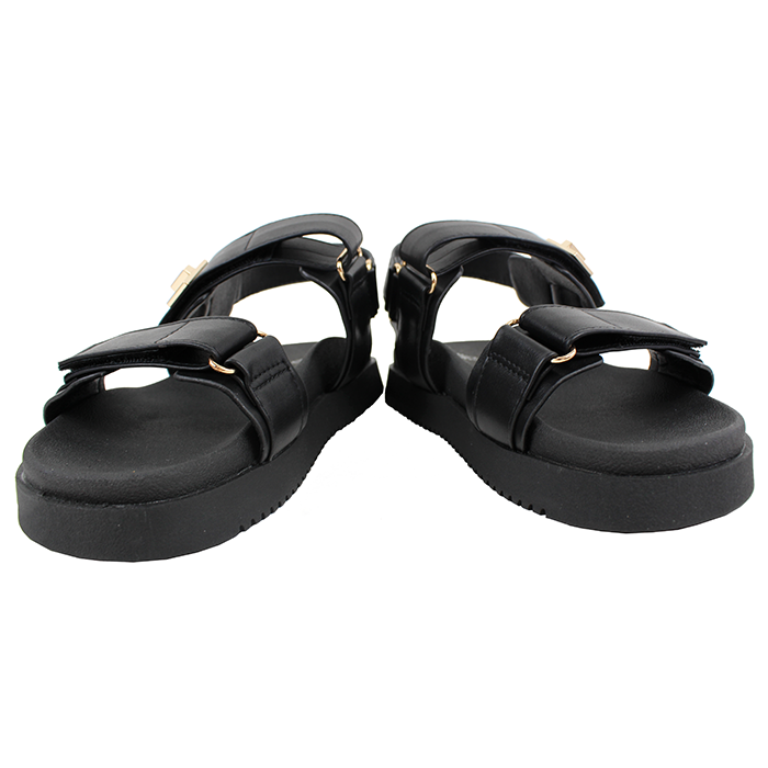 The "Top Moda" Soft Footbed Pleather Velcro Strappy Sandals with Gold-Tone Details are ideal for adding a touch of style and comfort to your outfits. These versatile sandals effortlessly elevate your look with their trendy appeal, making them a must-have for any fashion-forward individual.