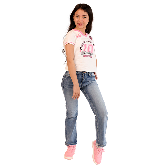 Get your little girl ready for the back-to-school season with a stylish and comfortable outfit that she'll love. Start her look with the “V & R” Short Sleeve Screen Print Varsity Tee. This trendy tee features vibrant graphics and a classic varsity style, making it a fun addition to any girl’s wardrobe for school. Next, pair the tee with the “Denim Diva” Wide Leg Acid Wash 1-Button Denim Jeans. These fashionable jeans offer a relaxed, wide-leg fit that’s perfect for active school days. The eye-catching acid wash finish adds a modern twist, while the convenient 1-button design makes getting dressed a breeze.  Complete the outfit with the “Forever” Solid Color Pleather Athletic Shoes. These versatile shoes provide excellent support and comfort, making them ideal for all-day wear, whether she's playing on the playground or walking to class. The durable pleather material is easy to clean and maintain while enhancing her overall stylish look. This back to school outfit is not only fashionable but also functional, ensuring that your little girl feels confident and ready to take on the school year with ease.