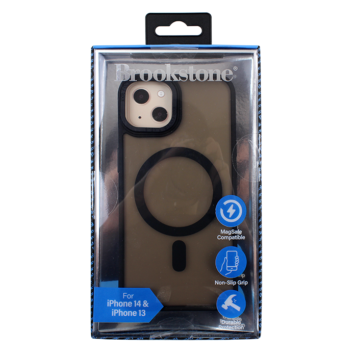 The "M & S" Brookstone MagSafe Compatible iPhone Case offers durable protection for iPhone 13 and 14 models. Its sturdy construction ensures the safety of your device while also providing MagSafe compatibility for convenient use with MagSafe chargers and accessories.